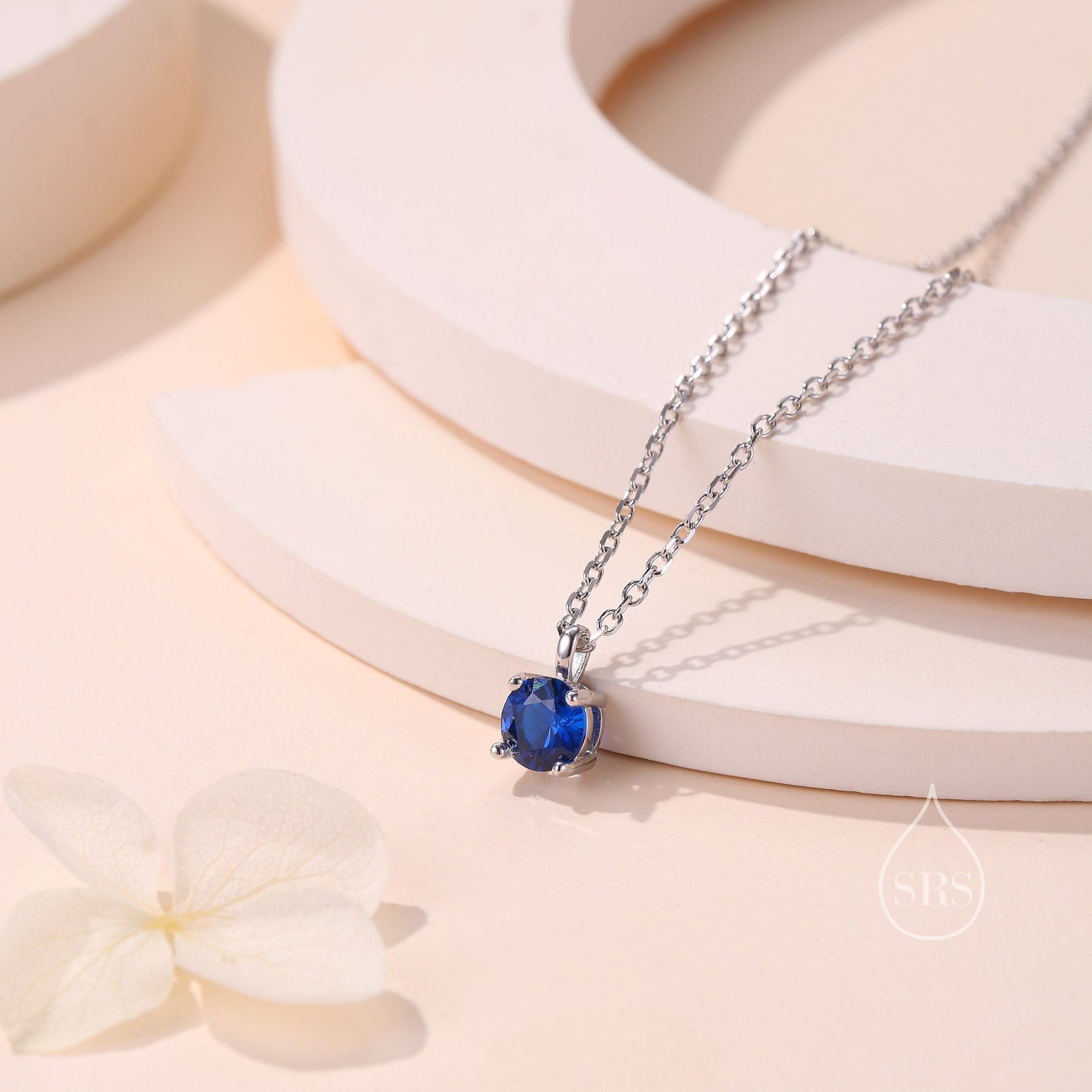 Sapphire Blue CZ Pendant Necklace in Sterling Silver, 0.5 carat Sapphire Blue Zircon Necklace, Blue Necklace