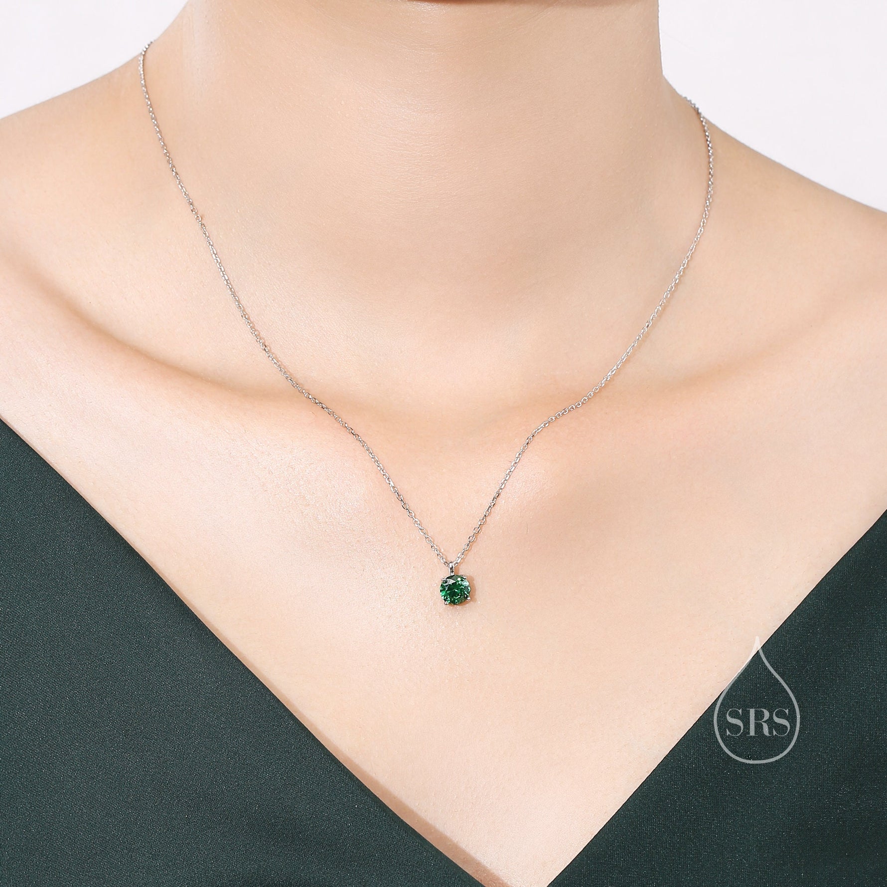 Sapphire Blue CZ Pendant Necklace in Sterling Silver, 0.5 carat Sapphire Blue Zircon Necklace, Blue Necklace