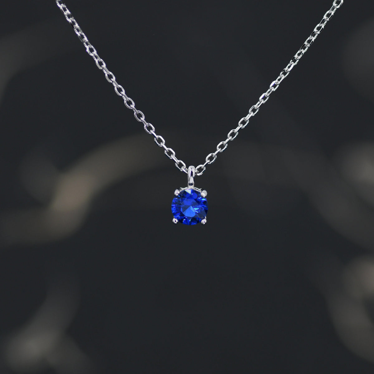Sapphire Blue CZ Pendant Necklace in Sterling Silver, 0.5 carat Sapphire Blue Zircon Necklace, Blue Necklace