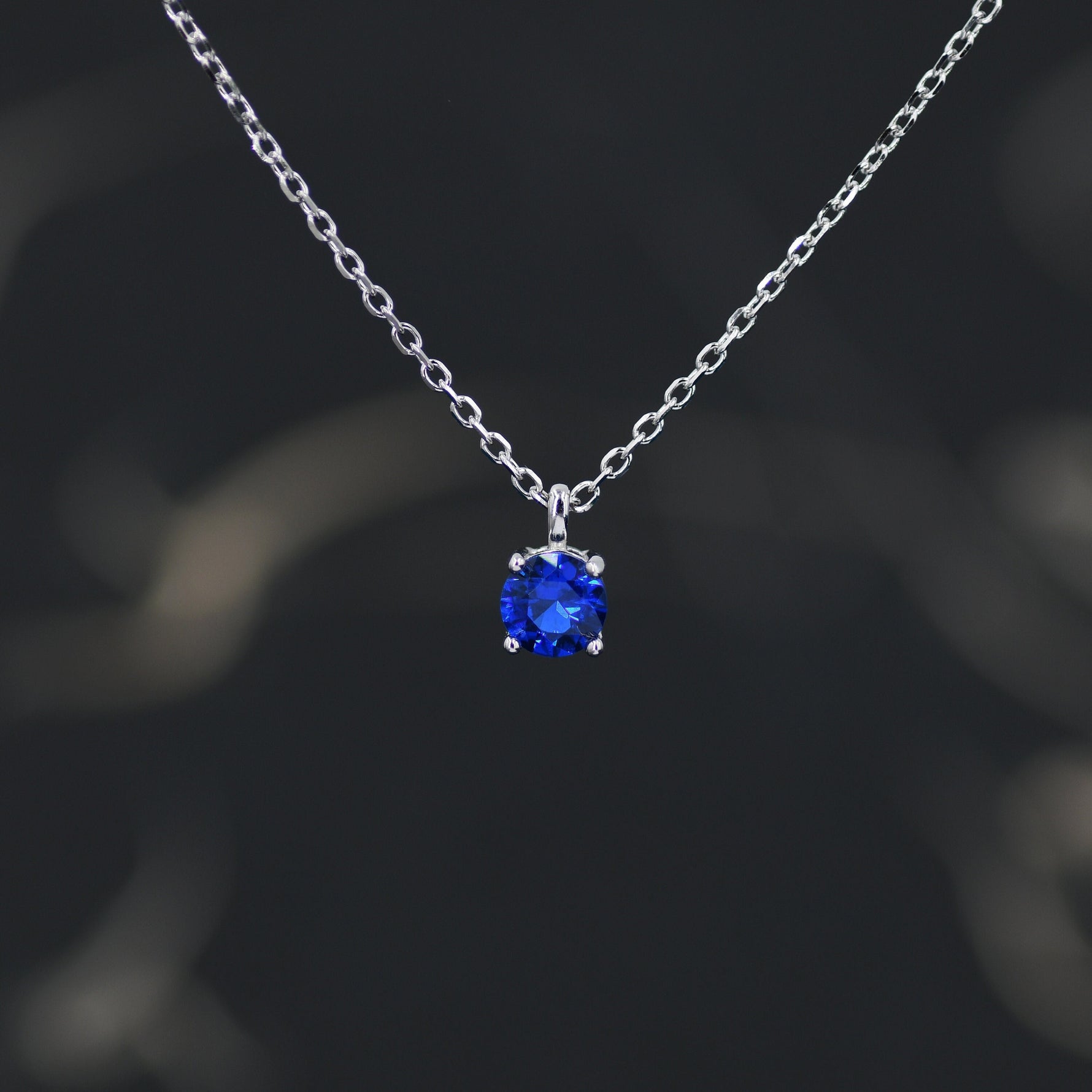 Sapphire Blue CZ Pendant Necklace in Sterling Silver, 0.5 carat Sapphire Blue Zircon Necklace, Blue Necklace