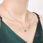 Emerald Green CZ Pendant Necklace in Sterling Silver, 0.5 carat Emerald Green Zircon Necklace, Green Necklace