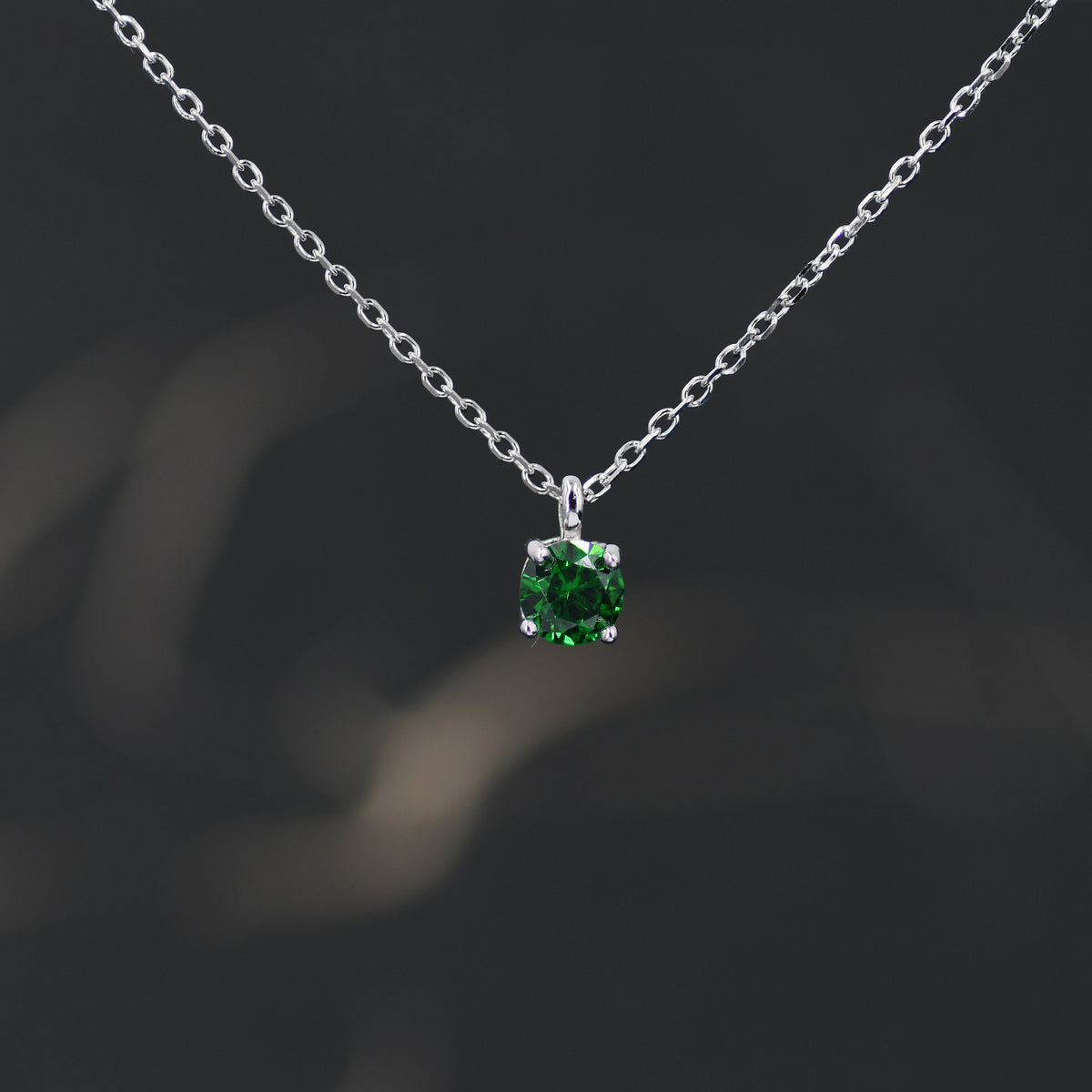 Emerald Green CZ Pendant Necklace in Sterling Silver, 0.5 carat Emerald Green Zircon Necklace, Green Necklace