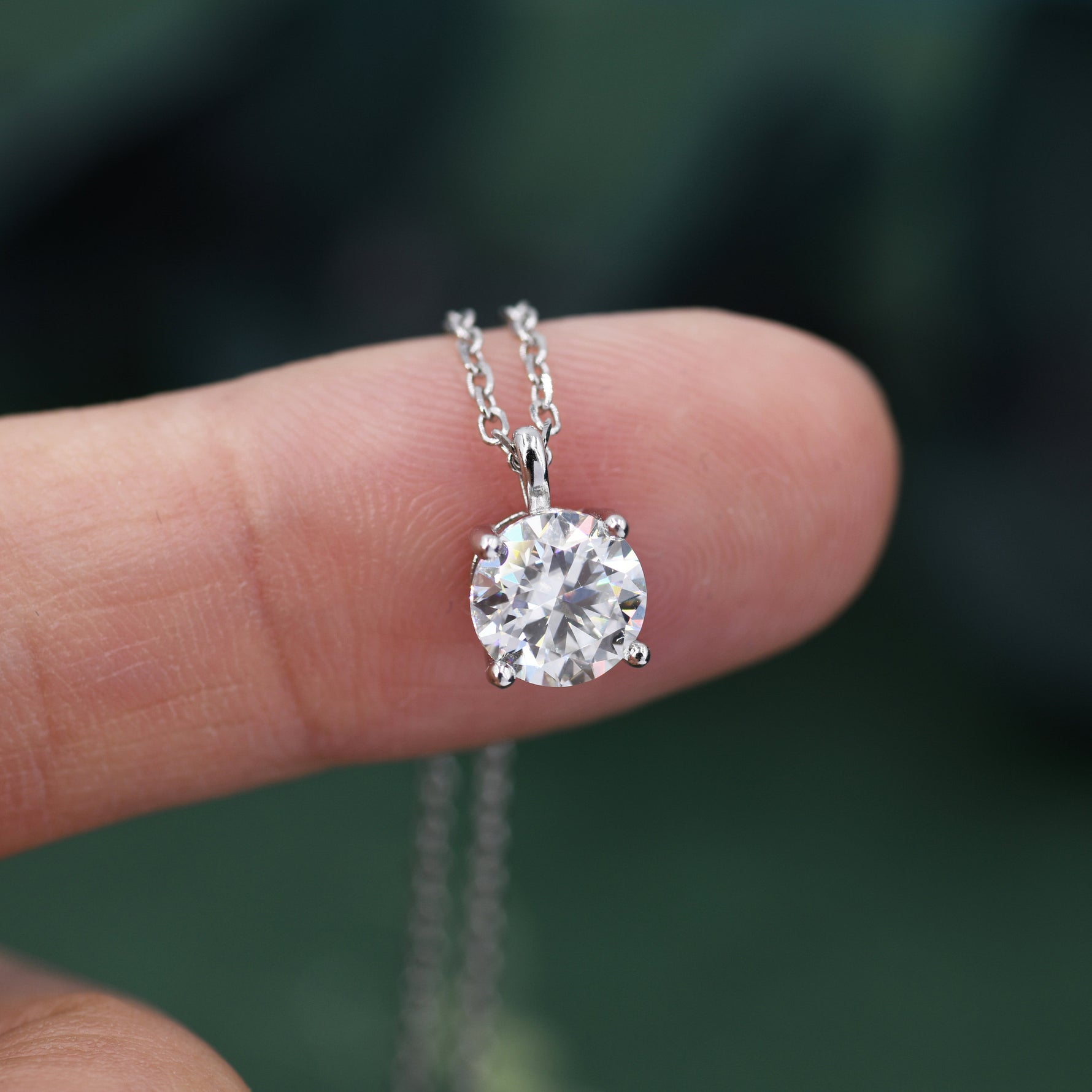 Minimalist Moissanite Solitaire Pendant Necklace in Sterling Silver, 0.5ct or 1 Ct Moissanite Diamond Bubble Necklace