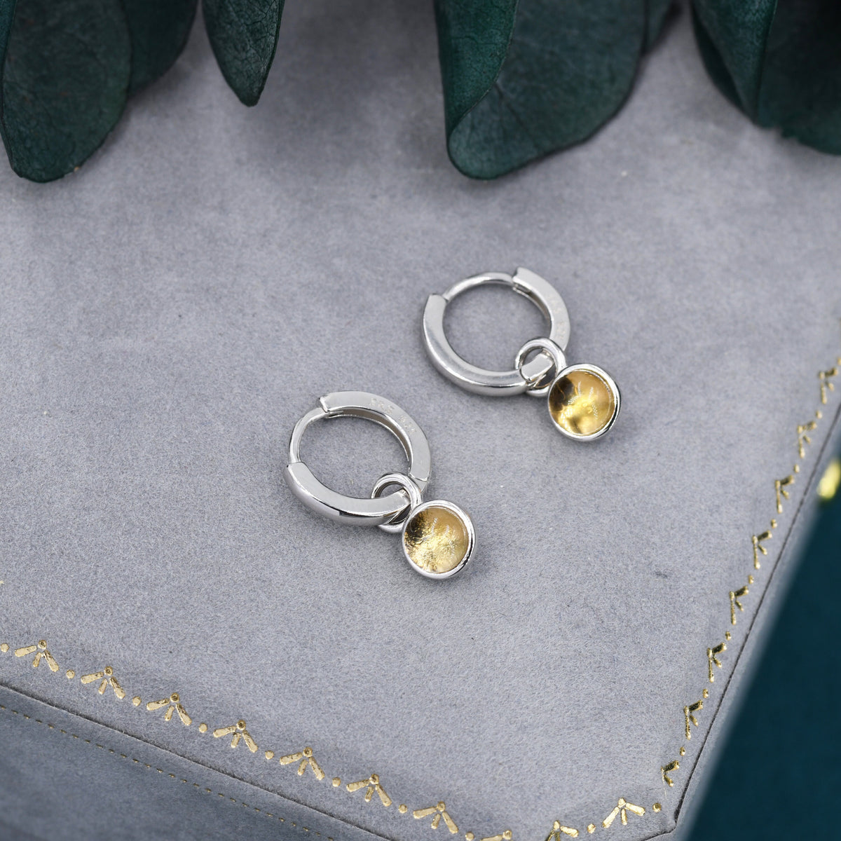 Genuine Citrine Hoop Earrings in Sterling Silver, Detachable Yellow Citrine Coin Dangle Hoop Earrings, Interchangeable, November Birthstone