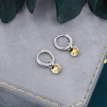 Genuine Citrine Hoop Earrings in Sterling Silver, Detachable Yellow Citrine Coin Dangle Hoop Earrings, Interchangeable, November Birthstone