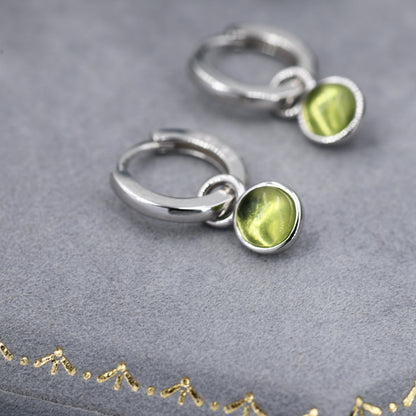 Genuine Peridot Hoop Earrings in Sterling Silver, Detachable Green Peridot Coin Dangle Hoop Earrings, Interchangeable, August Birthstone