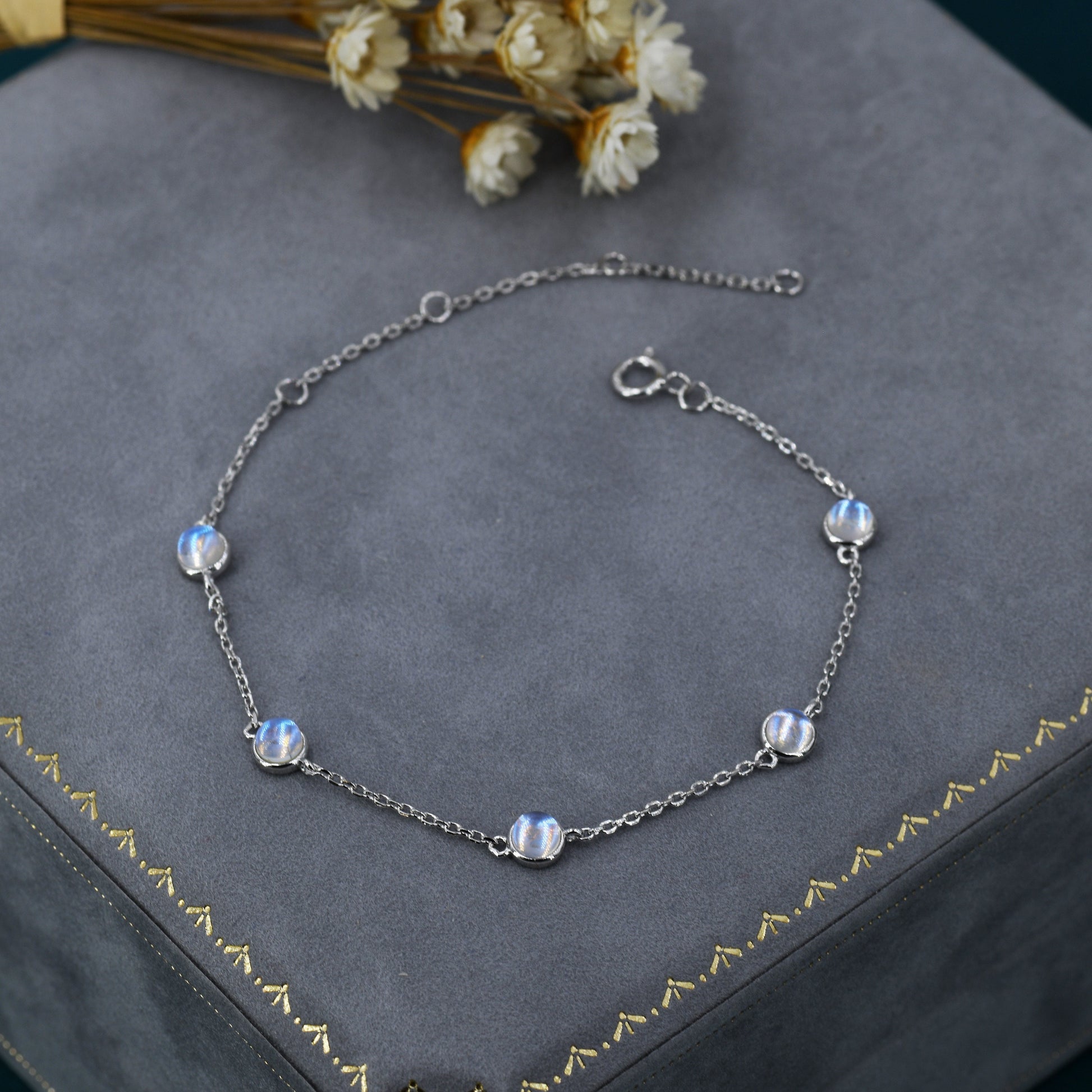 Delicate Moonstone Bracelet in Sterling Silver, Lab Created Moonstone Bracelet, Silver Moonstone Bracelet