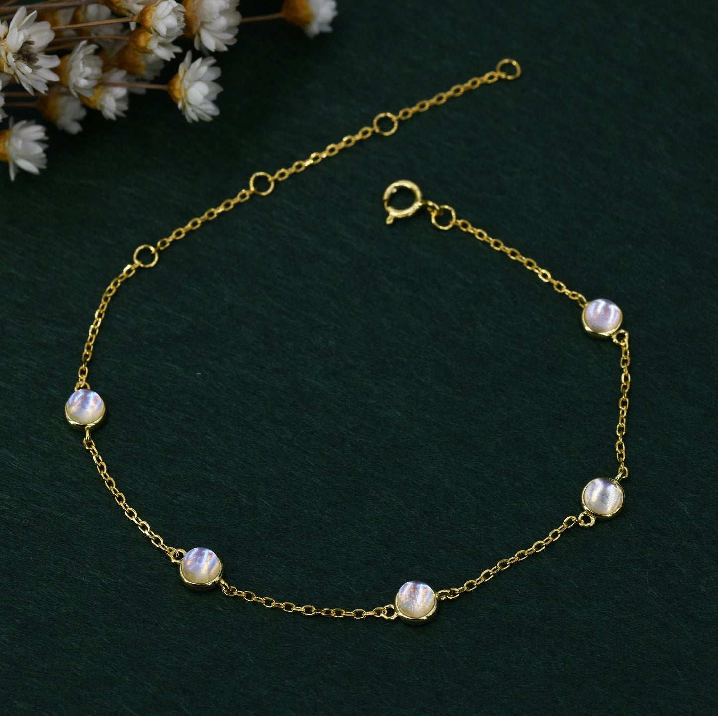 Delicate Moonstone Bracelet in Sterling Silver, Lab Created Moonstone Bracelet, Silver Moonstone Bracelet