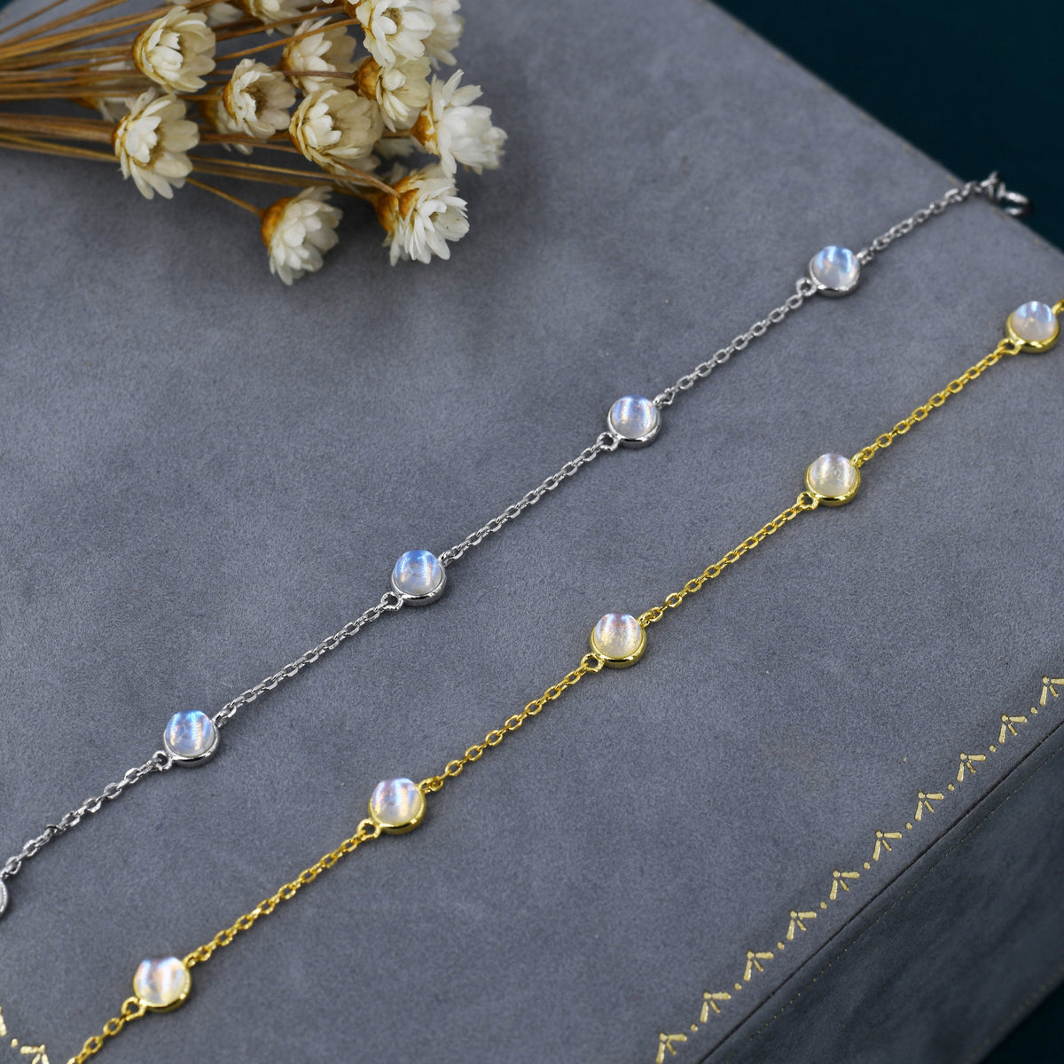 Delicate Moonstone Bracelet in Sterling Silver, Lab Created Moonstone Bracelet, Silver Moonstone Bracelet