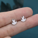 Fire Flame Stud Earrings in Sterling Silver, Silver, Gold or Rose Gold, Nature Inspired.