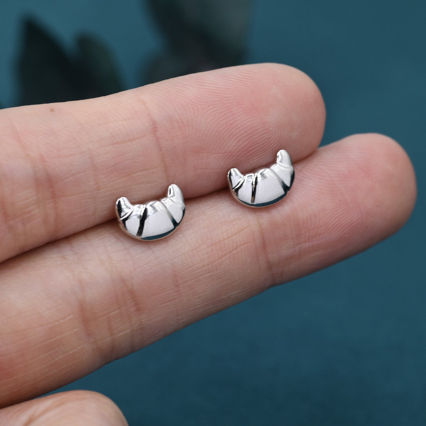 Croissant Bread Stud Earrings in Sterling Silver, Silver or Gold
