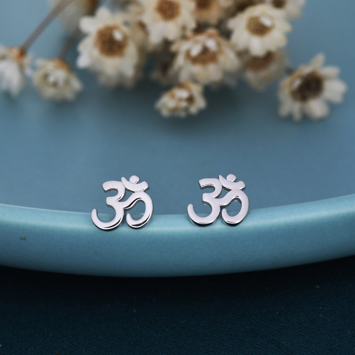 Om Stud Earrings in Sterling Silver, Silver or Gold, Buddhist Earrings, Meditation Earrings, Yoga Earrings