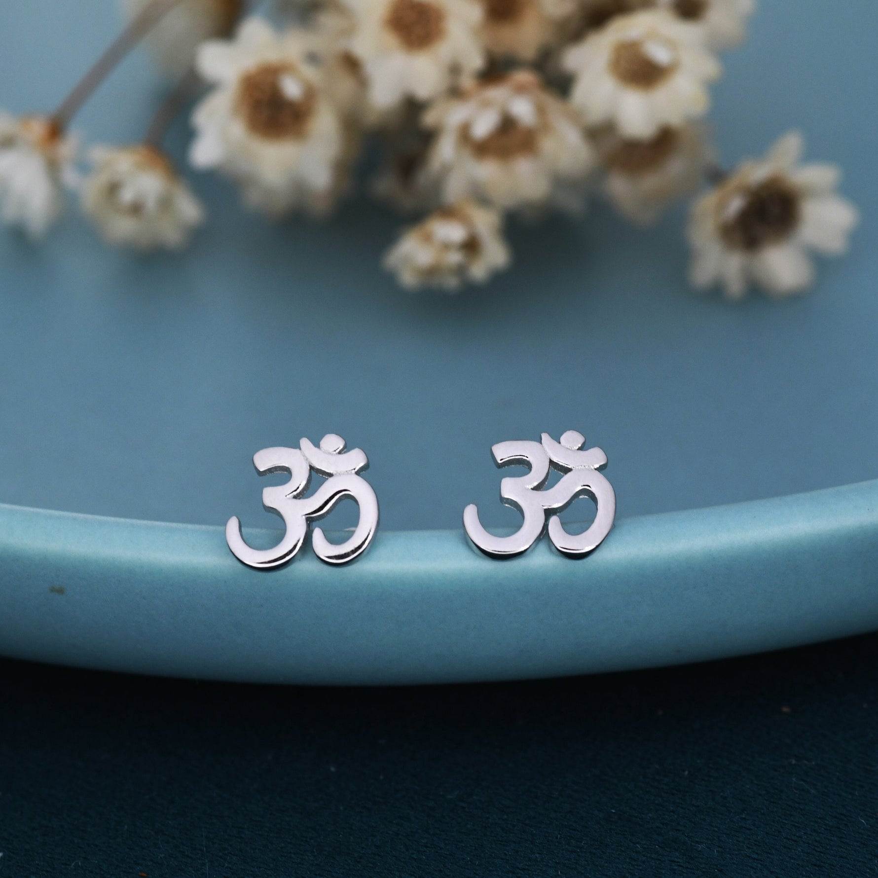 Om Stud Earrings in Sterling Silver, Silver or Gold, Buddhist Earrings, Meditation Earrings, Yoga Earrings