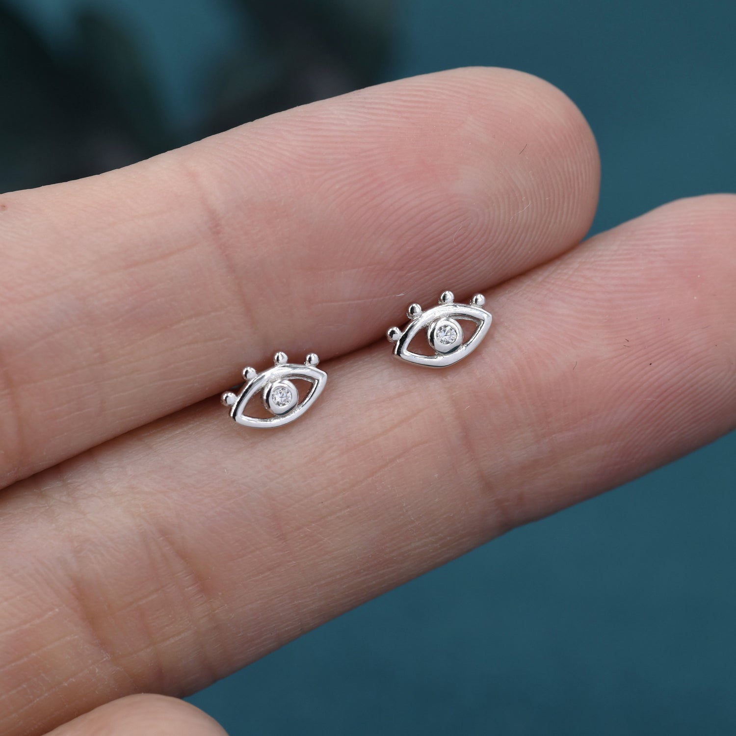 Tiny Eye Stud Earrings in Sterling Silver, Silver or Gold, Evil Eye Stud, Stacking Earrings, Extra Small Stud