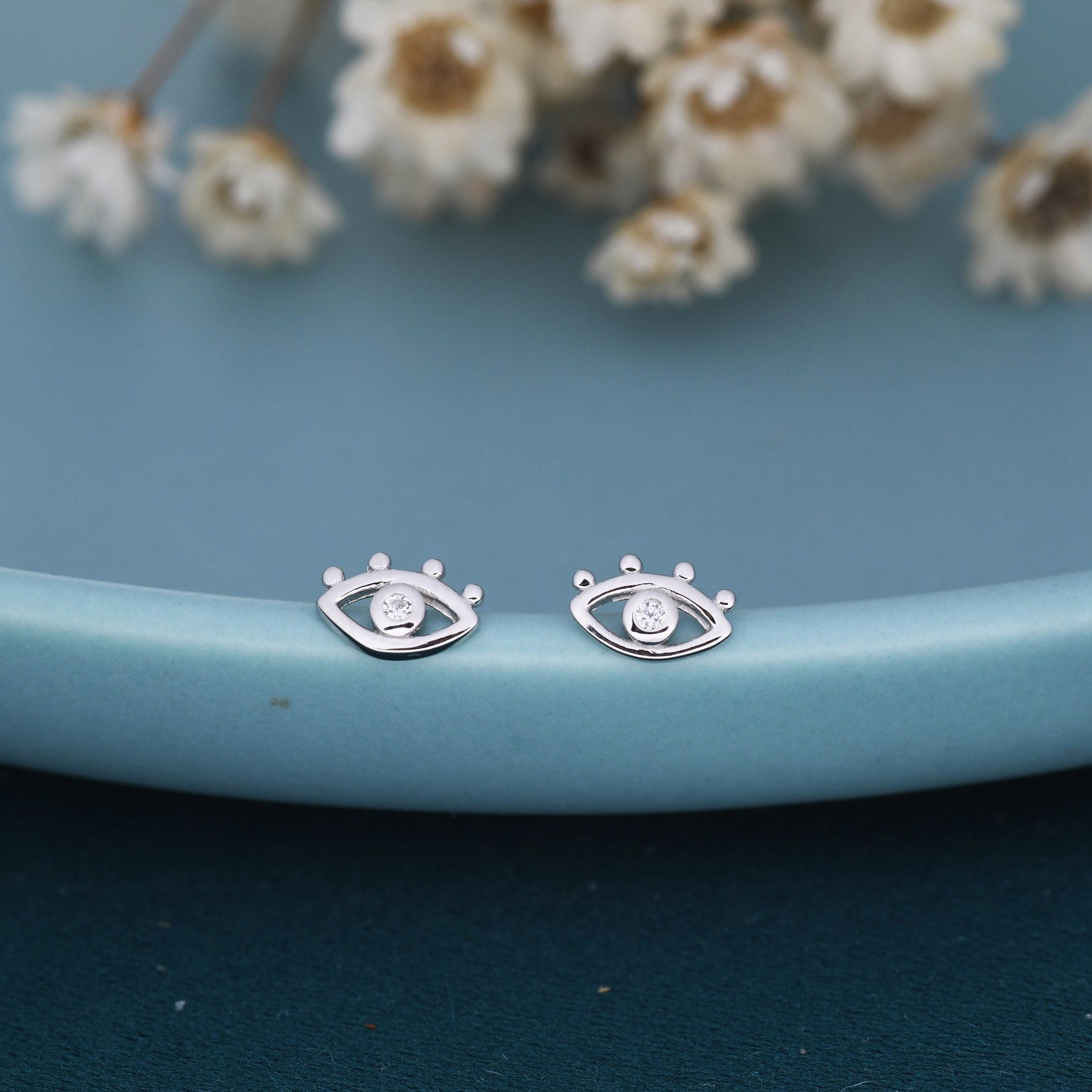 Tiny Eye Stud Earrings in Sterling Silver, Silver or Gold, Evil Eye Stud, Stacking Earrings, Extra Small Stud