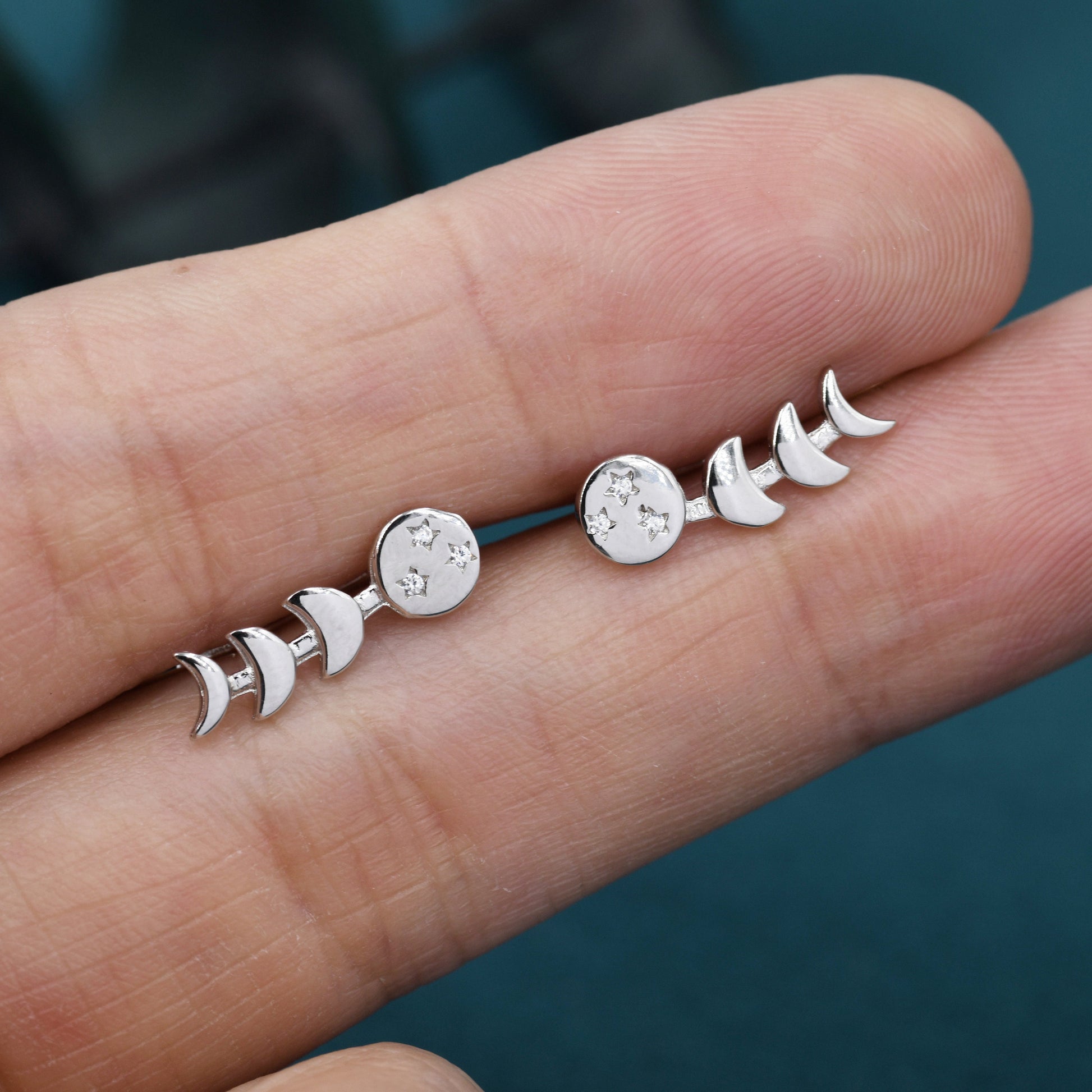 Moon Phase Crawler Earrings in Sterling Silver, Silver or Gold, Moon and Star Earrings, Ear Climbers, Celestial Earrings