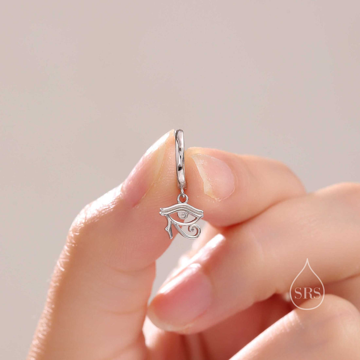 Eye of Horus Huggie Hoop Earrings in Sterling Silver, Silver or Gold or Rose Gold, Ancient Egypt Inspired Earrings, Egyptian Eye Earrings