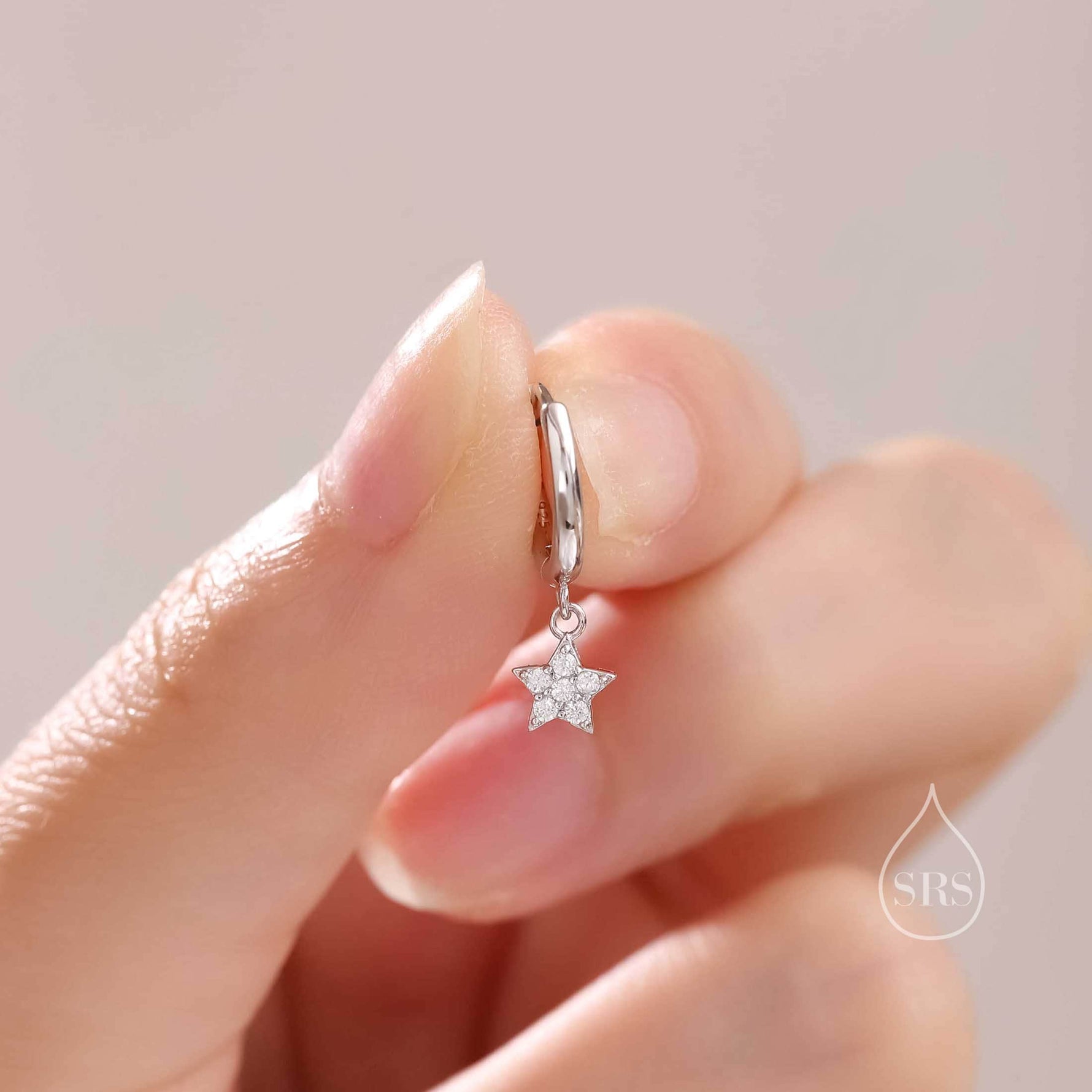 Delicate CZ Star Huggie Hoop Earrings in Sterling Silver, Silver, Gold or Rose Gold, North Star Earrings, Sunburst Earrings, Celestial