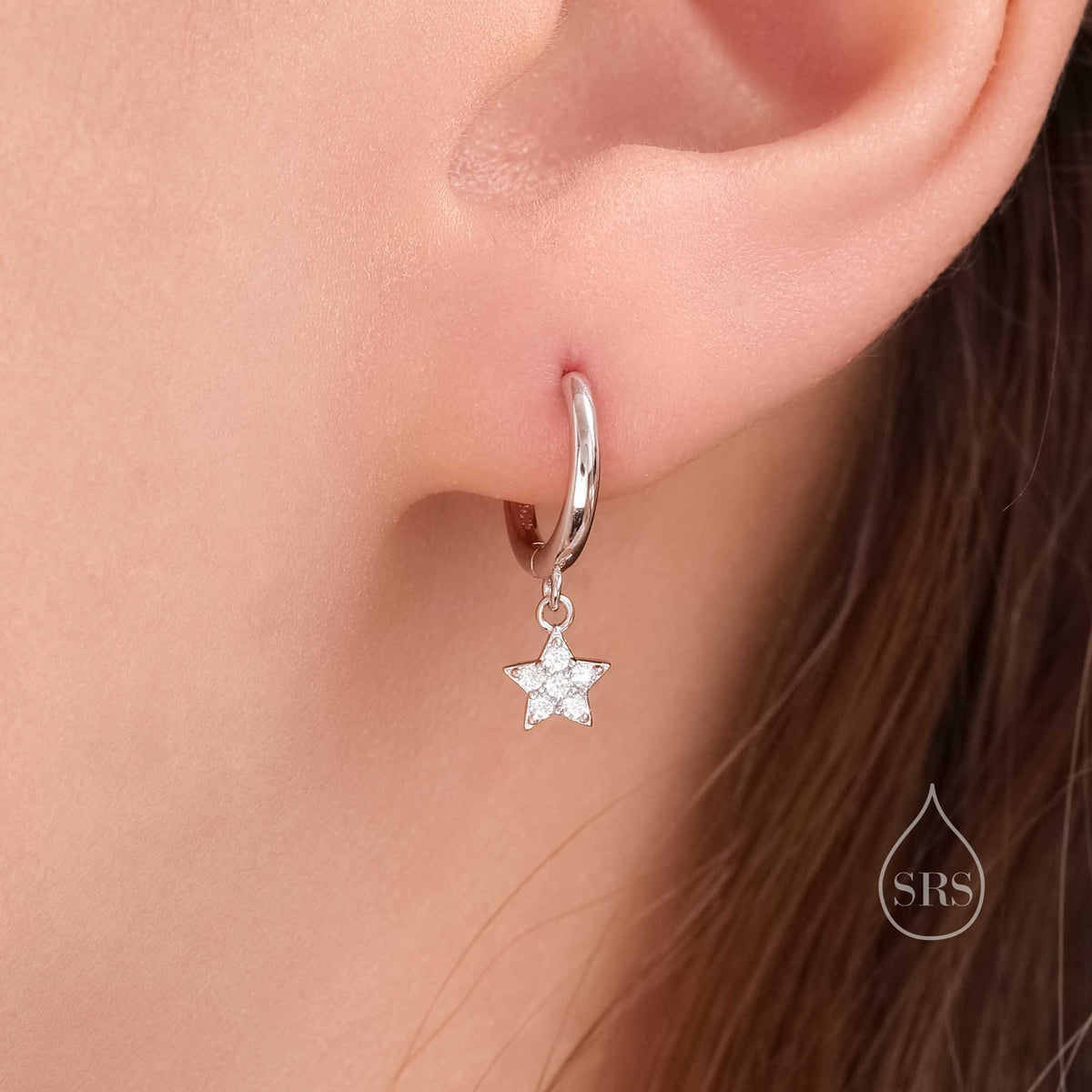 Delicate CZ Star Huggie Hoop Earrings in Sterling Silver, Silver, Gold or Rose Gold, North Star Earrings, Sunburst Earrings, Celestial