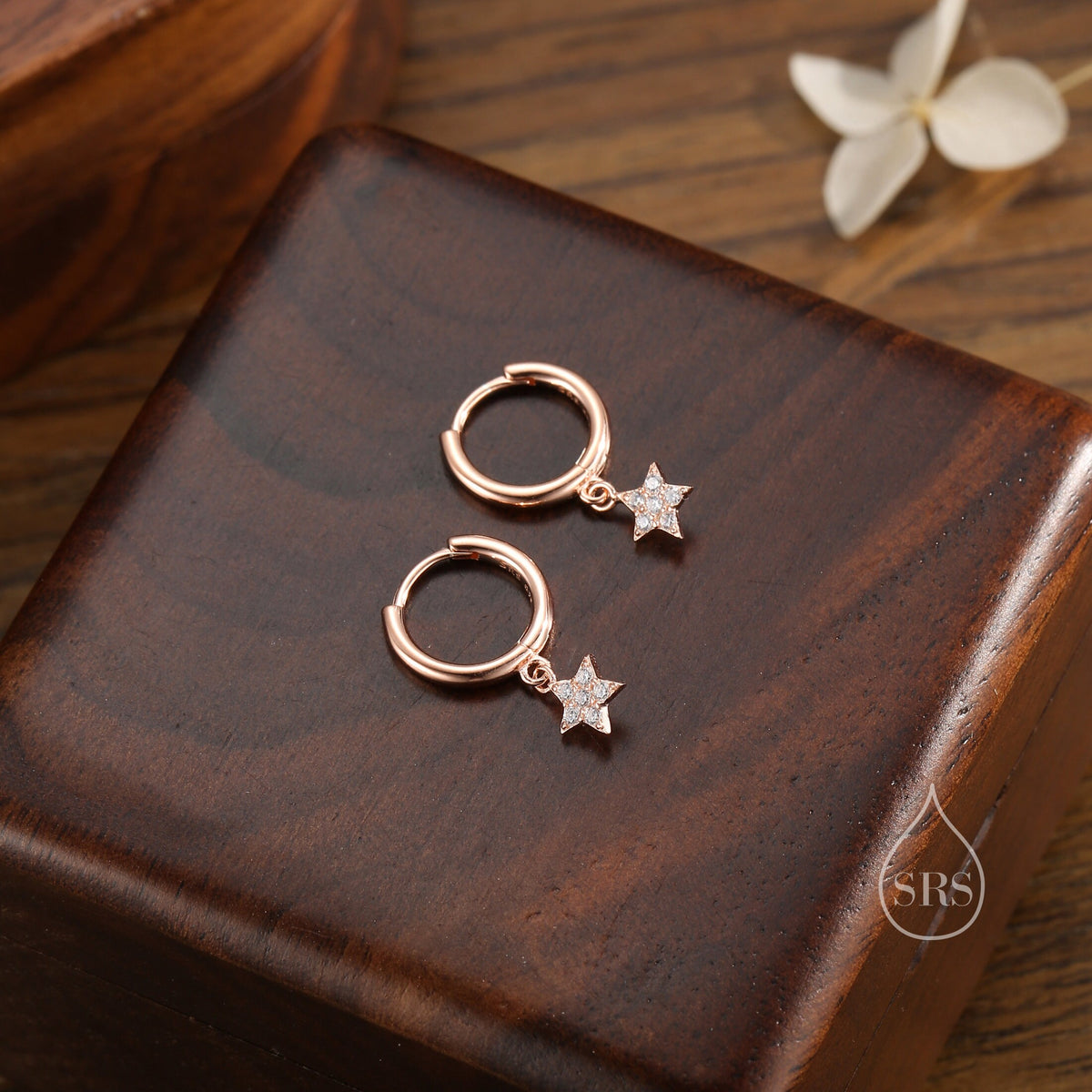Delicate CZ Star Huggie Hoop Earrings in Sterling Silver, Silver, Gold or Rose Gold, North Star Earrings, Sunburst Earrings, Celestial
