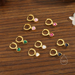 Sapphire Blue CZ Heart Huggie Hoop in Sterling Silver, Silver or Gold, 8mm Inner Diameter, Stacking Earrings, September Birthstone