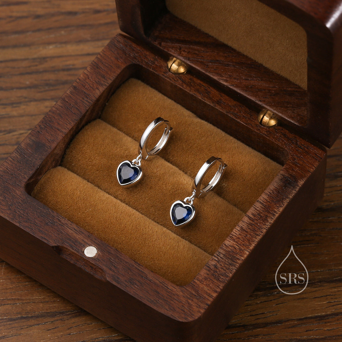 Sapphire Blue CZ Heart Huggie Hoop in Sterling Silver, Silver or Gold, 8mm Inner Diameter, Stacking Earrings, September Birthstone