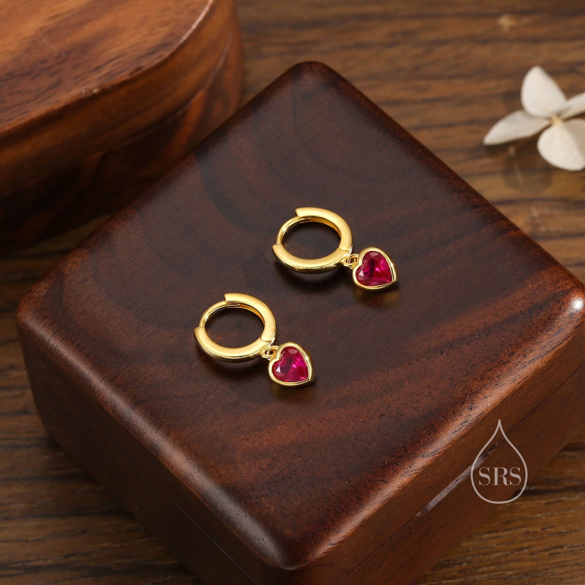 CZ Heart Huggie Hoop in Sterling Silver, Silver or Gold Hoops, 8mm Inner Diameter, Stacking Earrings, Birthstone Earrings