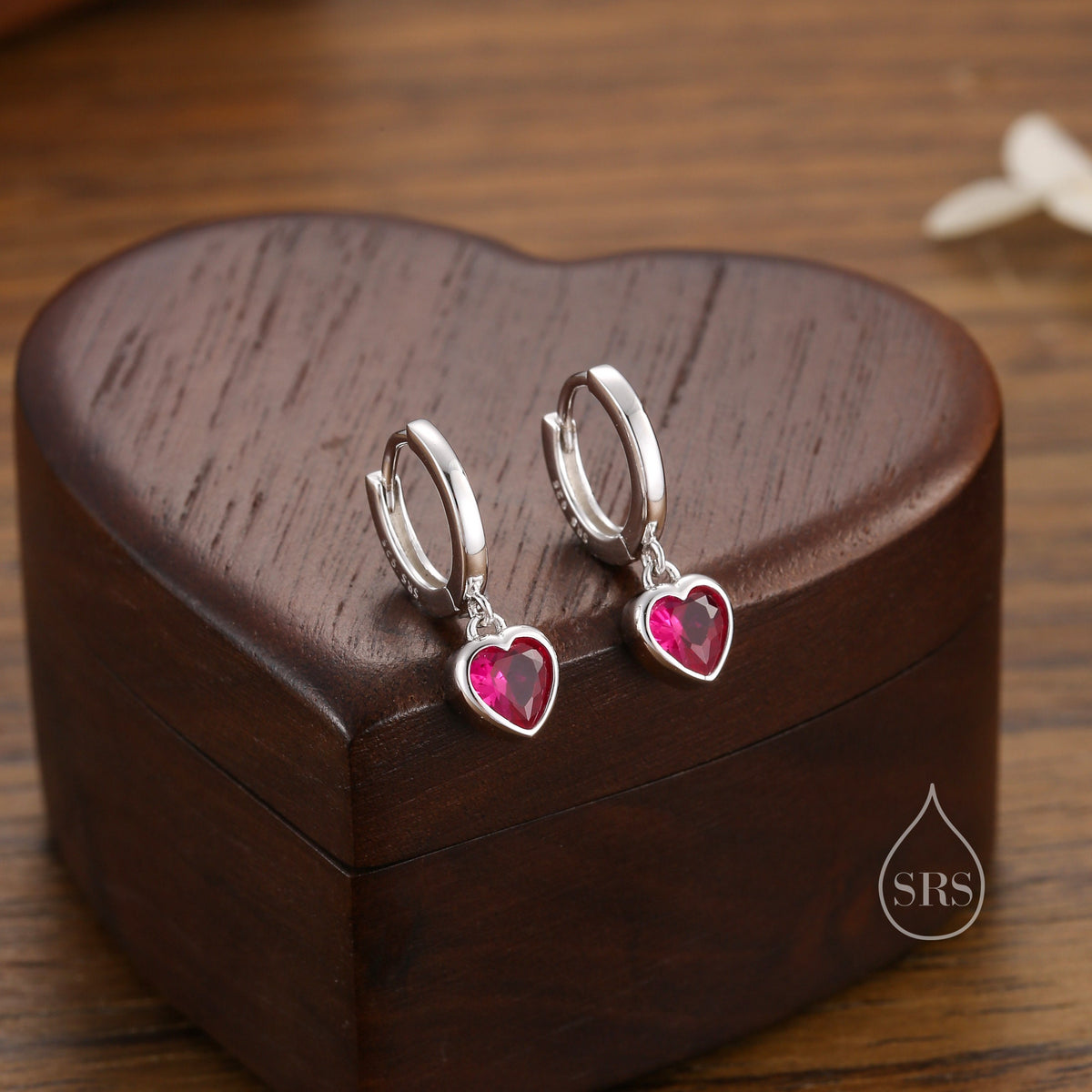 CZ Heart Huggie Hoop in Sterling Silver, Silver or Gold Hoops, 8mm Inner Diameter, Stacking Earrings, Birthstone Earrings