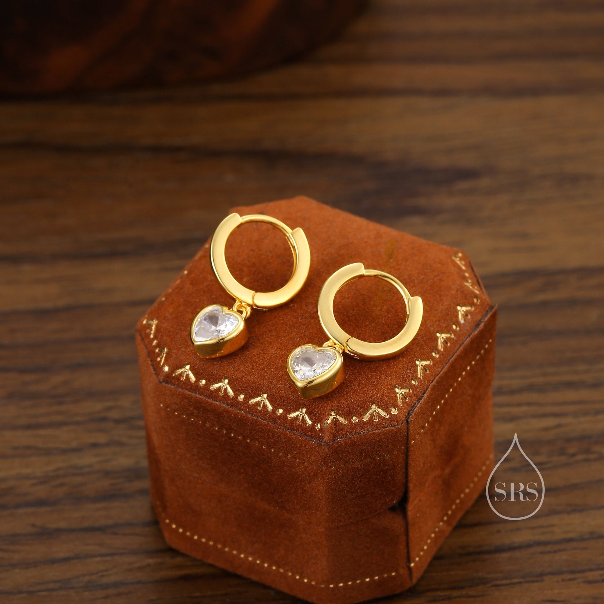 Dainty CZ Heart Huggie Hoop in Sterling Silver, Silver or Gold, 8mm Inner Diameter, Stacking Earrings, April Birthstone