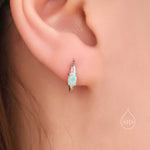 Oval Moonstone Huggie Hoop Earrings in Sterling Silver, Silver or Gold, Tiny Moonstone Hoops, Moonstone Hoops, Simulated Moonstone Hoops