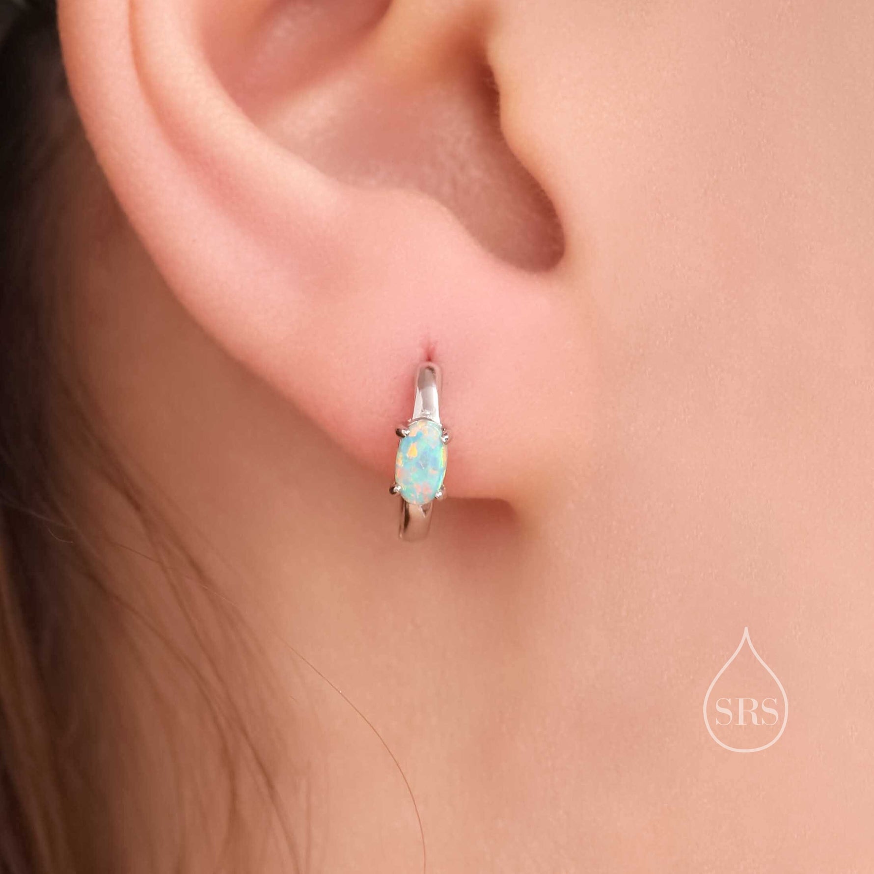 Oval Moonstone Huggie Hoop Earrings in Sterling Silver, Silver or Gold, Tiny Moonstone Hoops, Moonstone Hoops, Simulated Moonstone Hoops