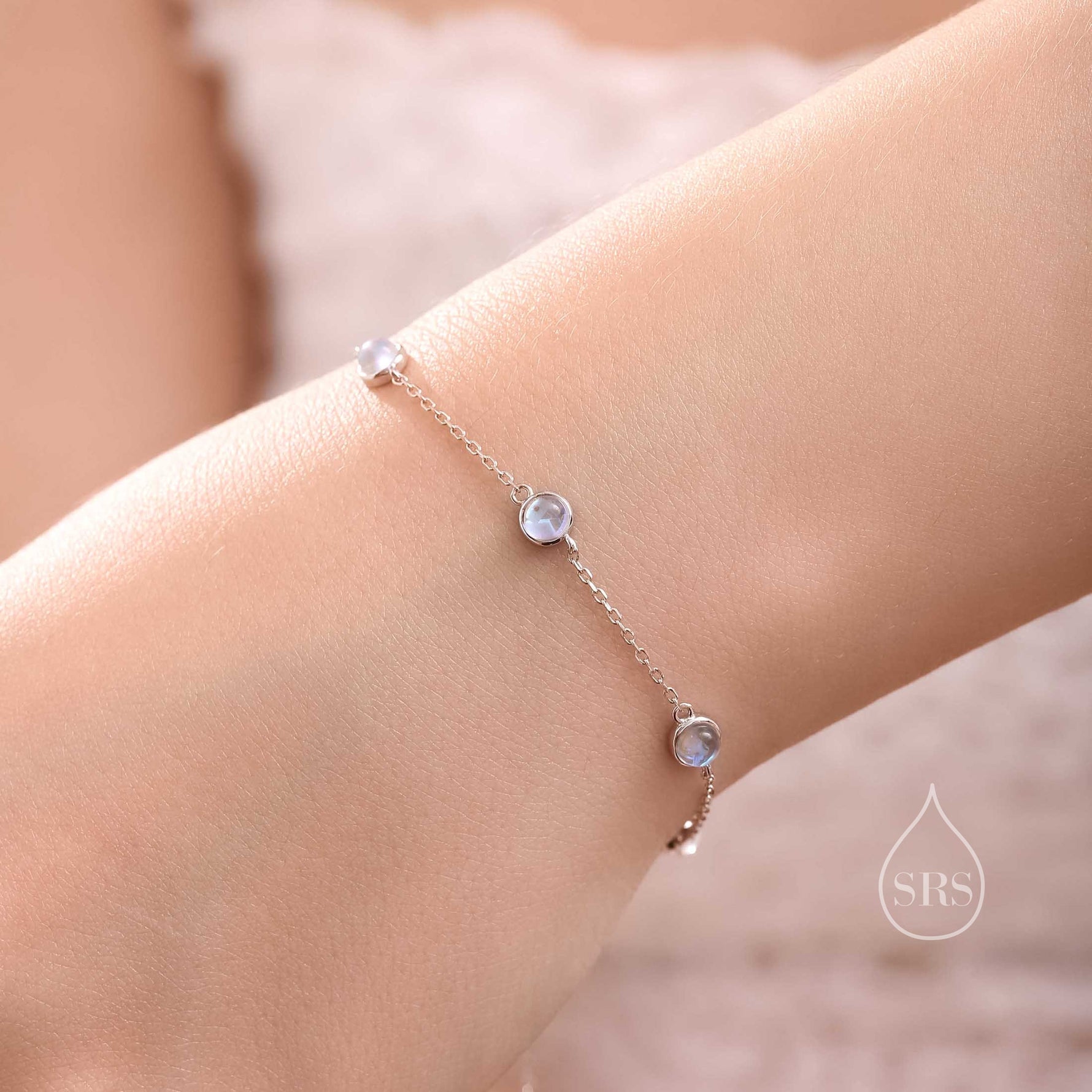 Delicate Moonstone Bracelet in Sterling Silver, Lab Created Moonstone Bracelet, Silver Moonstone Bracelet