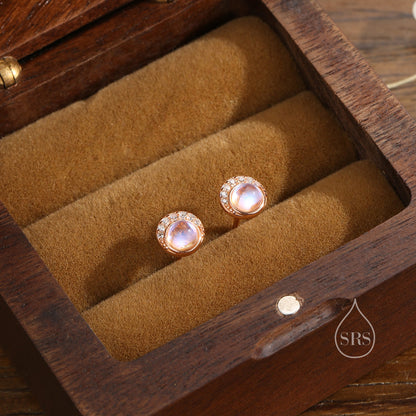 Moon Phase Moonstone Stud Earrings in Sterling Silver, Silver or Gold or Rose Gold, Delicate Moon Earrings, Moonstone Earrings, Celestial