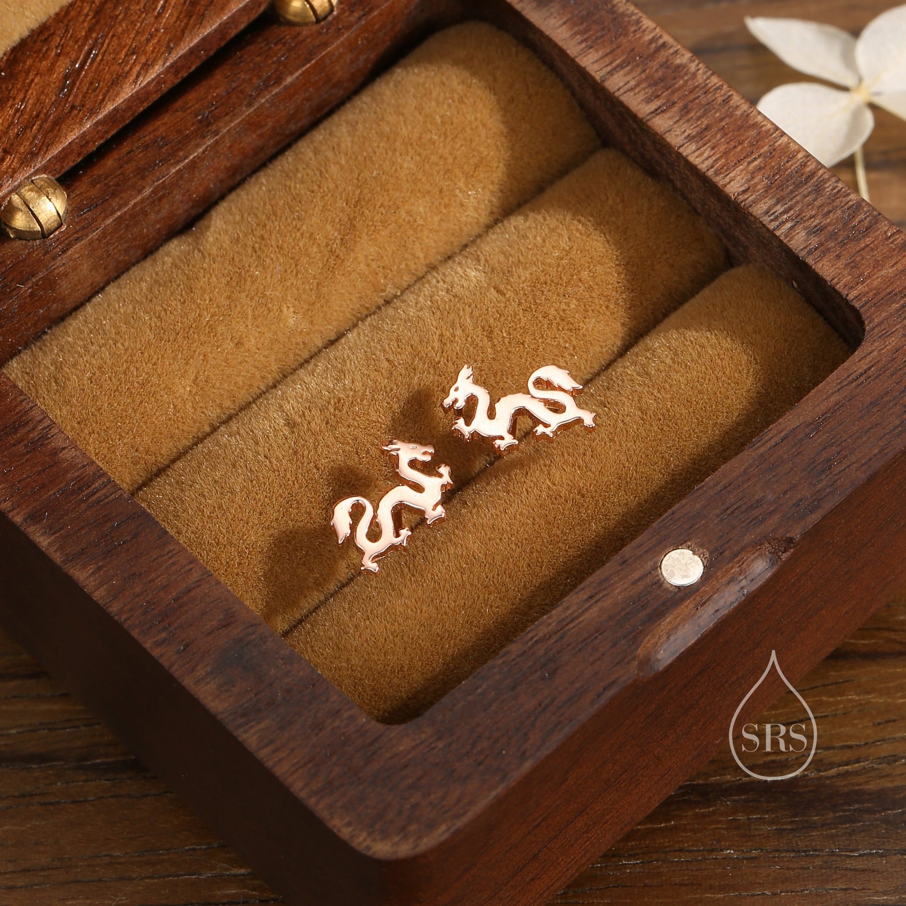 Tiny Japanese Dragon Stud Earrings in Sterling Silver, Silver or Gold or Rose Gold, Sterling Silver Dragon Earrings