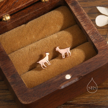 Tiny Goat Stud Earrings in Sterling Silver, Silver or Gold or Rose Gold, Sterling Silver Goat Earrings, Sheep Earrings, Farm Earrings