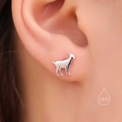 Tiny Goat Stud Earrings in Sterling Silver, Silver or Gold or Rose Gold, Sterling Silver Goat Earrings, Sheep Earrings, Farm Earrings