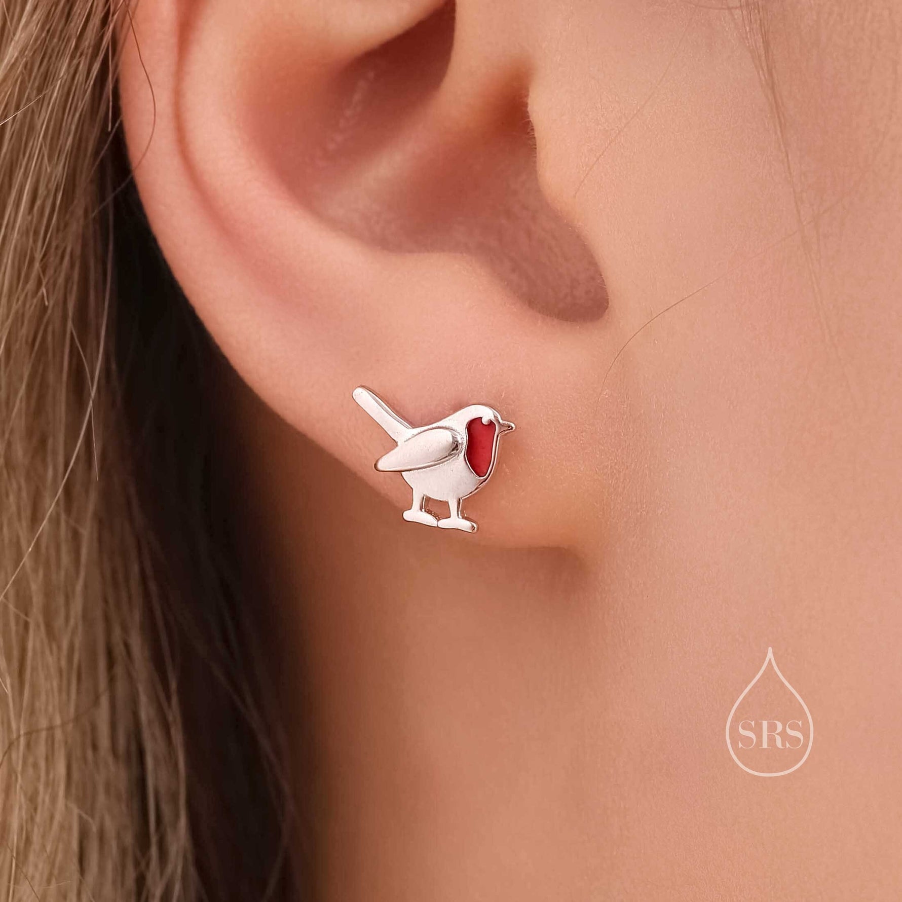 Orecchini a bottone Robin in argento sterling, orecchini a Orecchini a bottone Robin in argento sterling, orecchini a