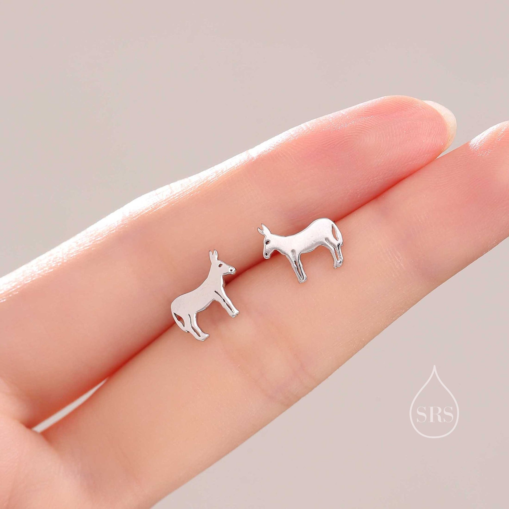 Donkey Stud Earrings in Sterling Silver, Silver or Gold or Rose Gold, Sterling Silver Donkey Earrings, Farm Earrings