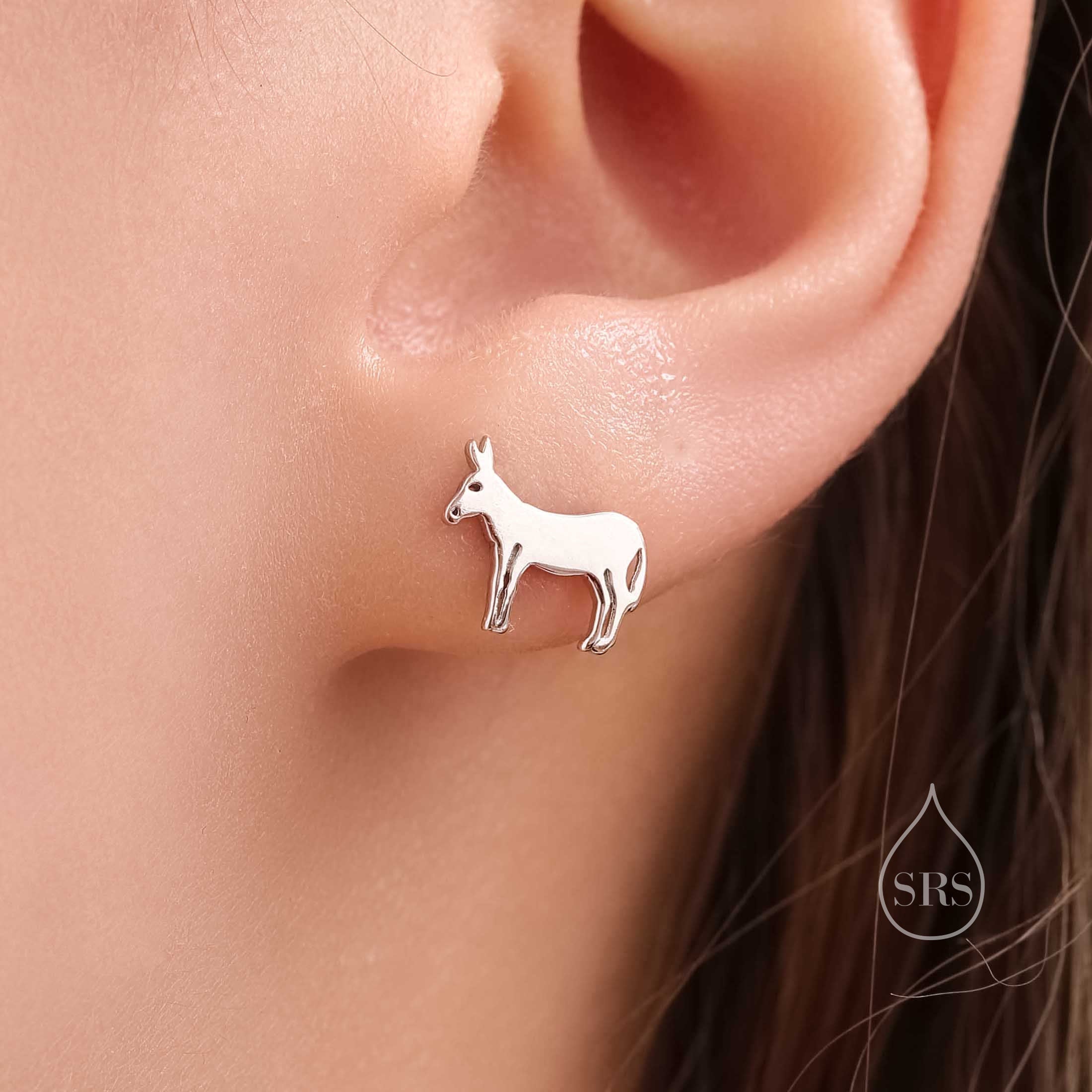 Donkey Stud Earrings in Sterling Silver Silver or Gold or Rose Gold Silver Rain Silver