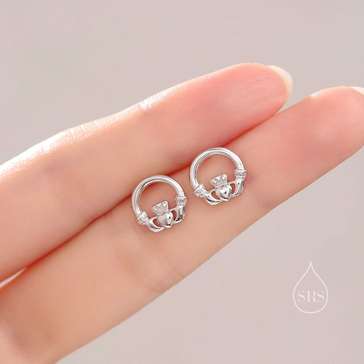 Sterling Silver Claddagh Stud Earrings Earrings, Silver or Gold or Rose Gold, Irish Claddagh Earrings