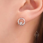 Sterling Silver Claddagh Stud Earrings Earrings, Silver or Gold or Rose Gold, Irish Claddagh Earrings