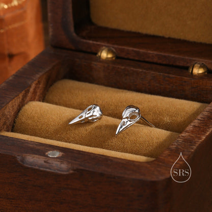 Sterling Silver Bird Skull Internally Threaded Flat Back / Screw Back / Stud Earrings, Silver, Gold or Rose Gold, Bird Skeleton Earrings