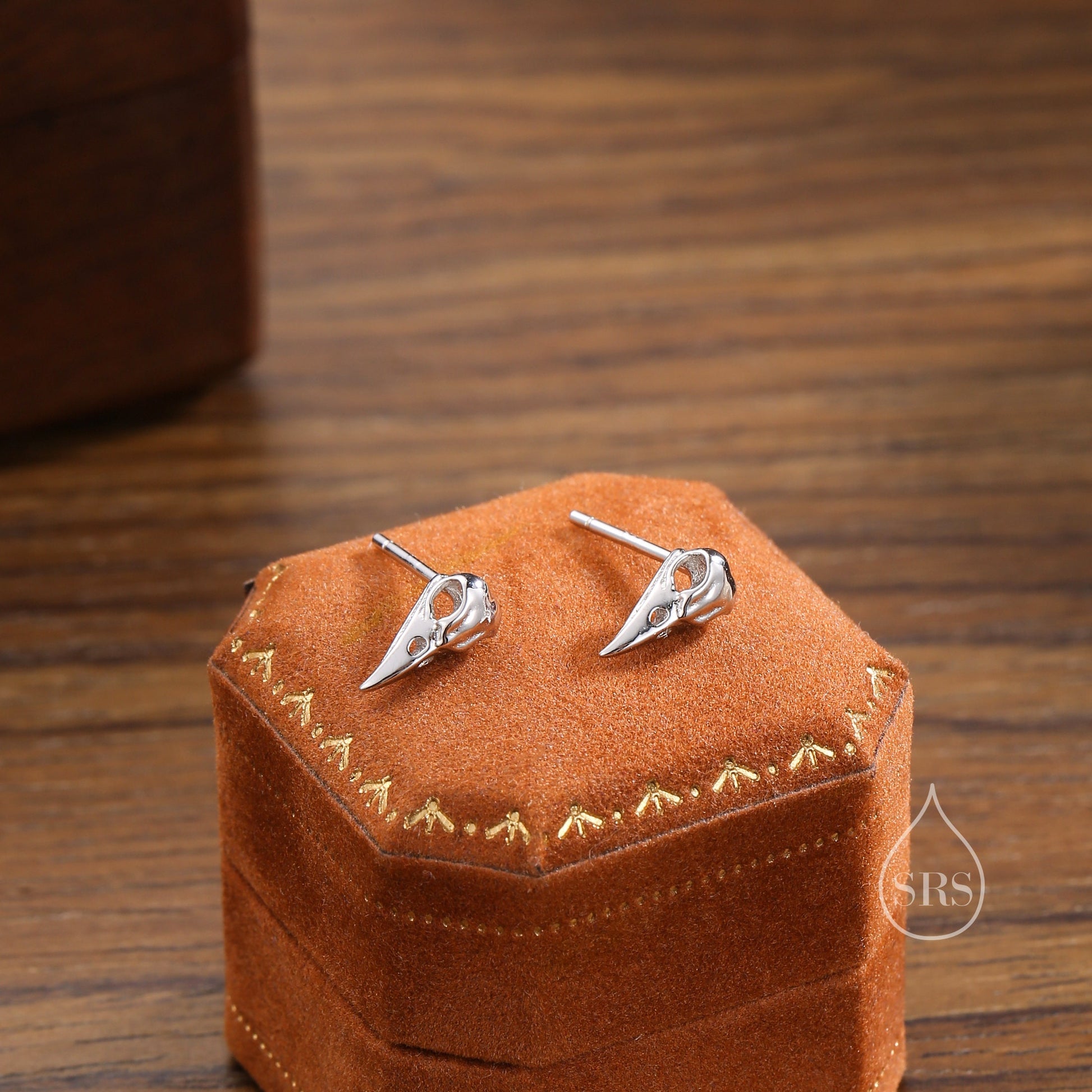 Sterling Silver Bird Skull Screw Bakc / Stud Earrings, Silver, Gold or Rose Gold, Bird Skeleton Earrings in Sterling Silver