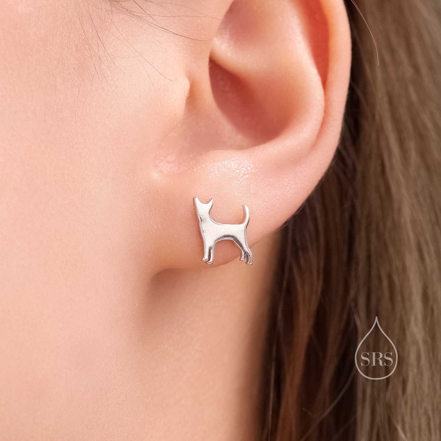 Tiny Chihuahua Dog Stud Earrings in Sterling Silver, Silver or