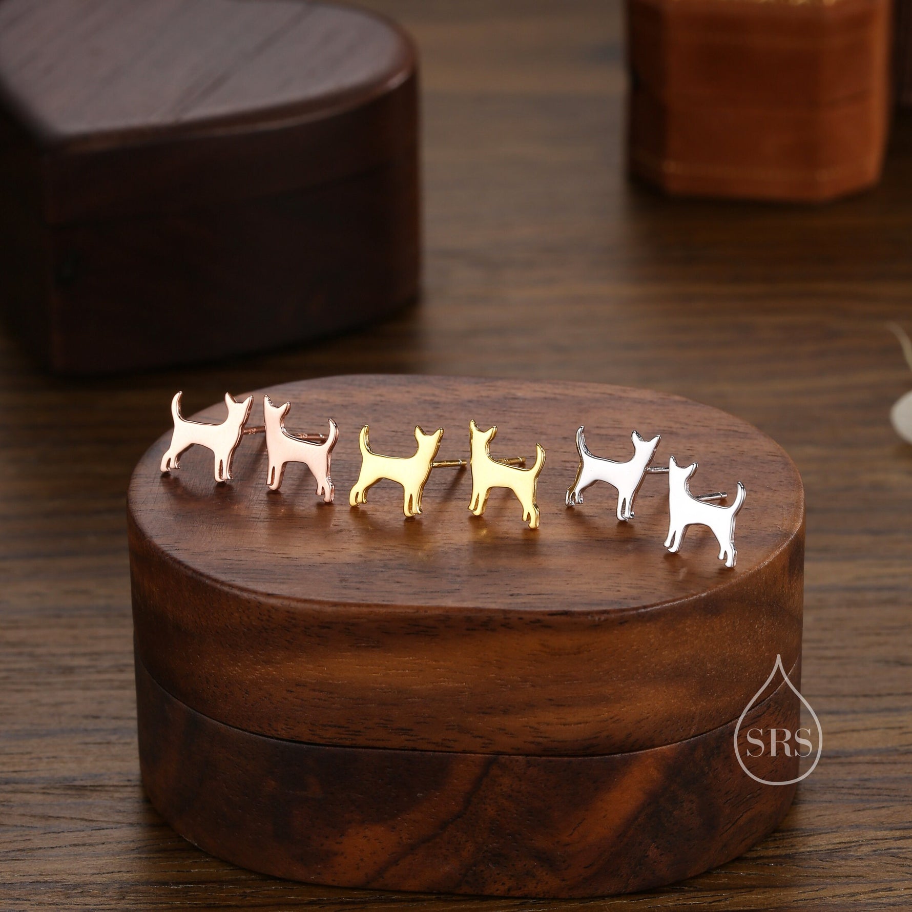 Tiny Chihuahua Dog Stud Earrings in Sterling Silver, Silver or Gold or Rose Gold, Sterling Silver Chihuahua Dog Earrings, Pet Earrings
