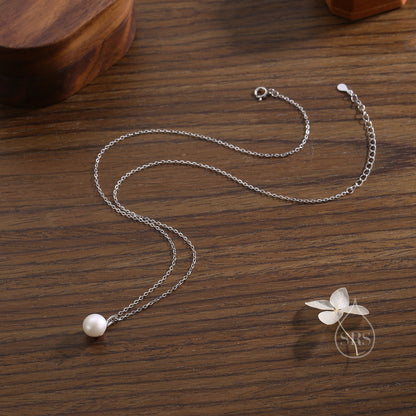 Delicate Genuine Freshwater Pearl Pendant Necklace in Sterling Silver, Silver or Gold, Minimalist Pearl, One-of-a-kind Semi-precious