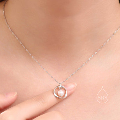 Genuine Freshwater Pearl and Mobius Circle Pendant Necklace in Sterling Silver, Silver or Gold,  Delicate Keshi Pearl Halo