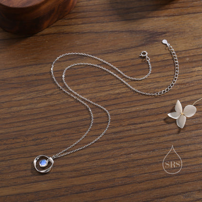 Moonstone and Mobius Circle Pendant Necklace in Sterling Silver, Silver or Gold, Mobius Strip Necklace with Simulated Moonstone