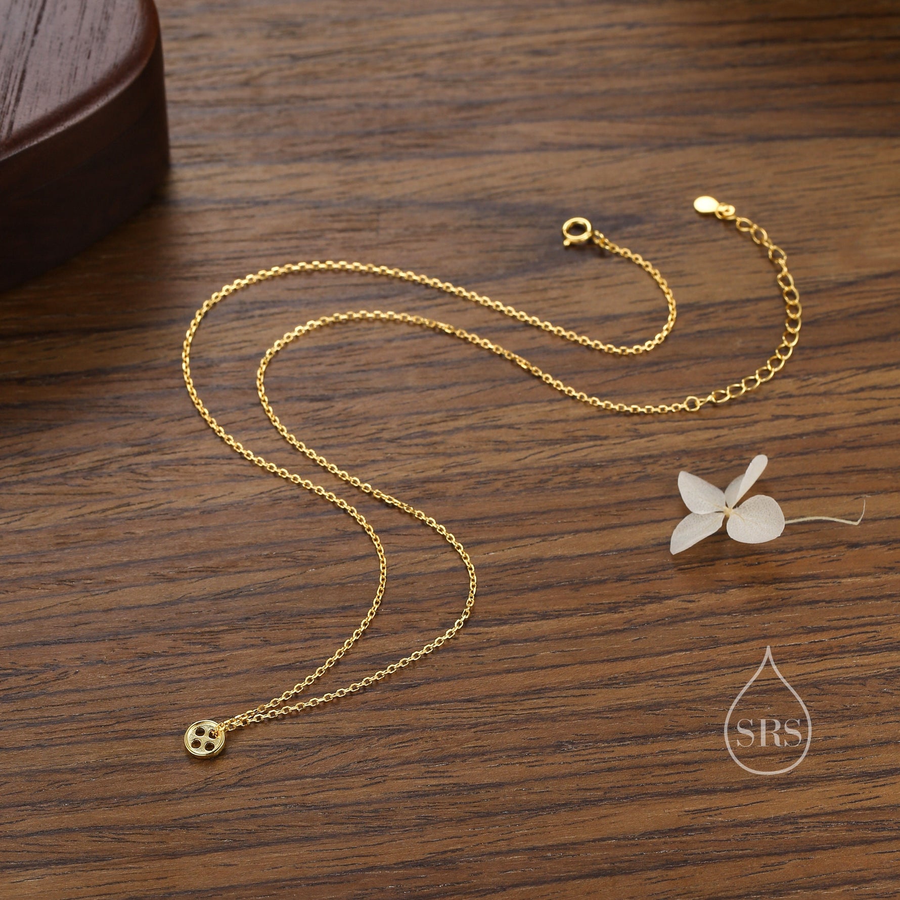 Extra Tiny Button Pendant Necklace in Sterling Silver, Silver or Gold or Rose Gold, Button Necklace, Crafters Gift