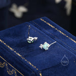 Sterling Silver Tiny Aqua Green Opal and CZ Stud Earrings, Tiny Opal Earrings, Fire Opal, Lab Opal Stud